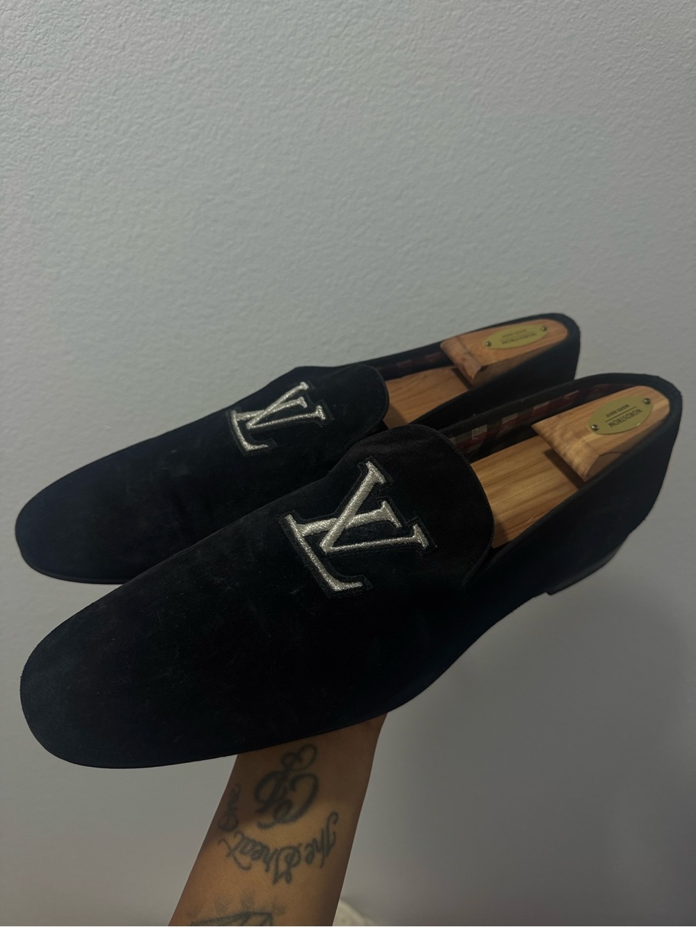 Louis Vuitton Men’s Black Velvet LV Monogram Loafers size 12